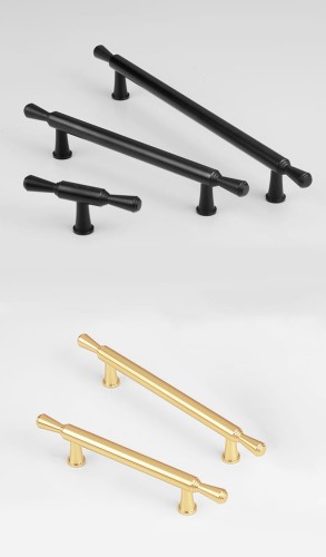 Uchwyt meblowy Grava – T-Bar w kolorze czarnym matowym lub złotym połysk, dostępny jako gałka oraz w rozmiarach 96, 128 i 192 mm, idealny do szafek kuchennych, komód i garderoby – sklep euchwyty.pl.