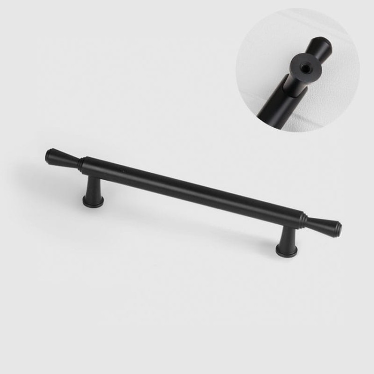 Nowoczesny czarny matowy uchwyt do mebli Grava T-Bar, rozstaw 128 mm do szuflad