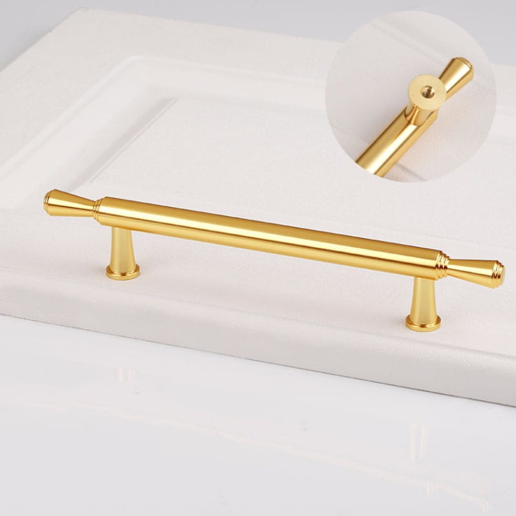 Elegancki złoty uchwyt do mebli Grava T-Bar z połyskiem, rozstaw 128 mm do mebli kuchennych