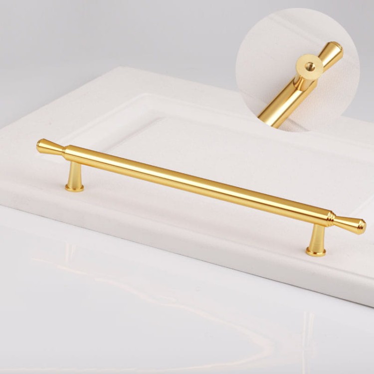Podłużny złoty błyszczący uchwyt meblowy Grava T-Bar, rozstaw 192 mm w stylu glamour
