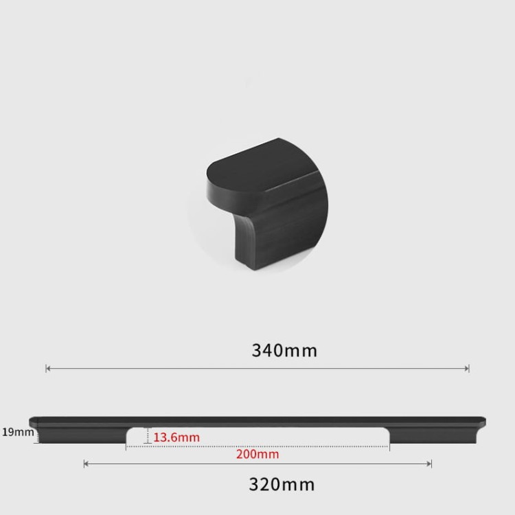 Podłużny czarny matowy uchwyt meblowy Novo, rozstaw 320 mm do szuflad