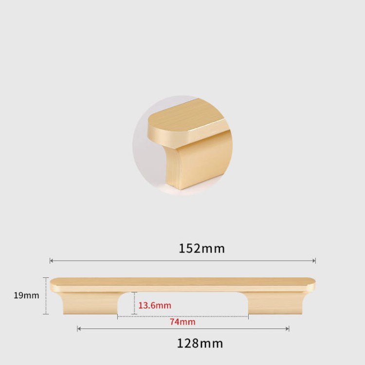 Nowoczesny złoty uchwyt nawierzchniowy do mebli Novo, rozstaw 128 mm do frontów kuchennych