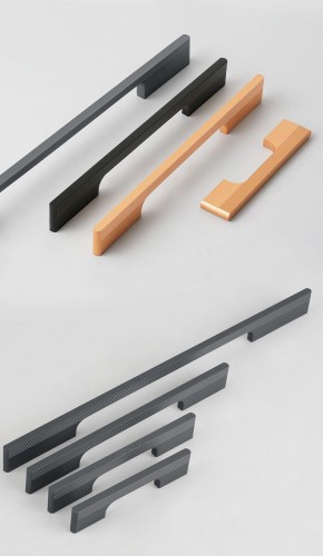 Uchwyt meblowy Vista – nowoczesny, minimalistyczny uchwyt w kolorach czarny, szampańskie złoto i szary popielaty, w rozmiarach 96–960 mm, do mebli kuchennych, łazienkowych, szafek, szuflad i komód – sklep euchwyty.pl.