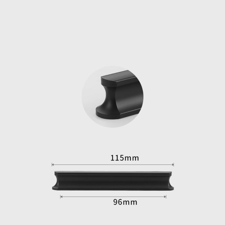 Czarny matowy uchwyt meblowy Tonta, rozstaw 96 mm do małych szafek i szuflad