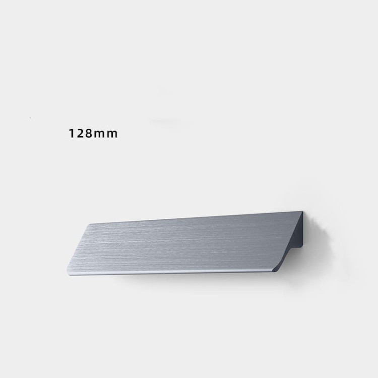 Szary szczotkowany uchwyt meblowy Largo ze smukłą rączką, rozstaw 128 mm do szafek