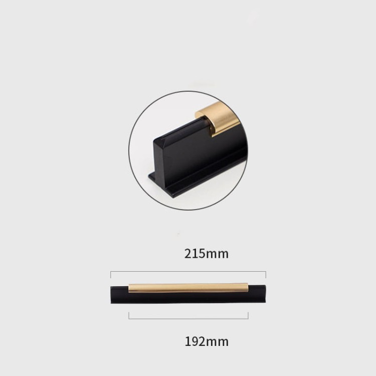 Uchwyt meblowy Polvo czarno-złoty w stylu glamour, rozstaw 192 mm, podłużny uchwyt do frontów meblowych