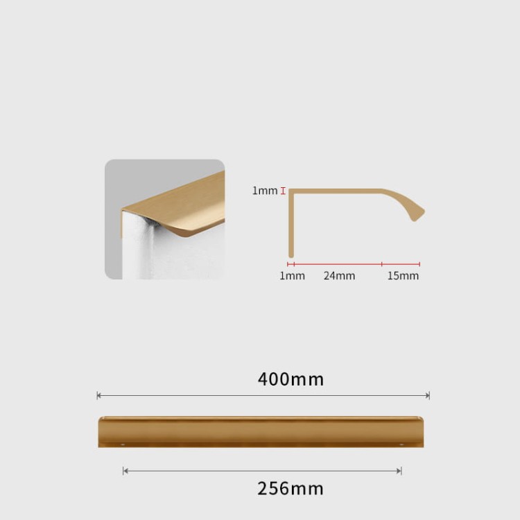 Möbelgriff Antonio – Kantengriff mit ergonomisch abgerundeter Front in gebürstetem Gold, Kaffeegold, Schwarz, Weiß und Grau. Ideal für moderne Küchen- und Wohnmöbel – egriffe.at