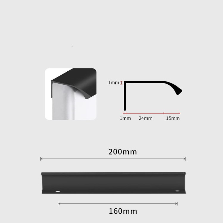 Uchwyt meblowy Isabel – krawędziowy aluminiowy uchwyt na górną krawędź frontu w kolorach czarny i szampański złoty, rozmiary 64–960 mm, sklep euchwyty.pl