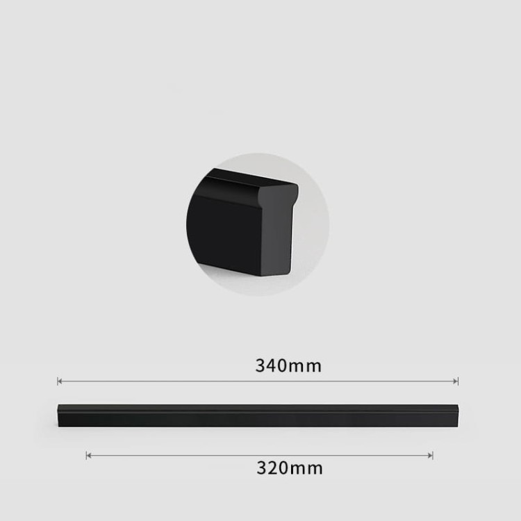 Długi czarny matowy uchwyt meblowy Jimba do szerokich frontów meblowych 320 mm
