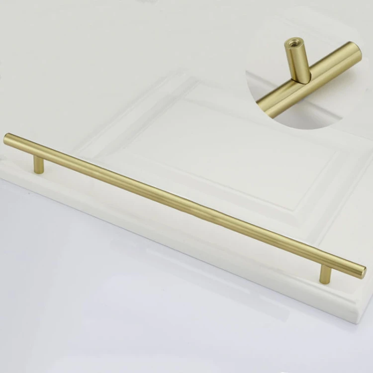 Podłużny złoty szczotkowany uchwyt meblowy Uno w dużym rozmiarze 512 mm