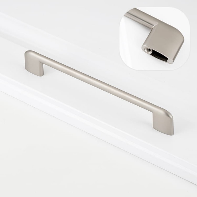 Möbelgriff Sabalo – moderner minimalistischer Griff für Küchenschränke, Schubladen, Kommoden und Badmöbel in Schwarz, gebürstetem Gold, gebürstetem Nickel und Perlgrau. Größen 128, 160, 192 und 256 mm – egriffe.at