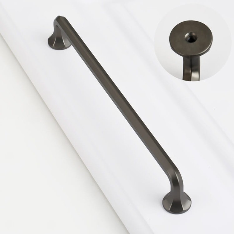 Möbelgriff Grillo – eleganter länglicher Griff und sechseckiger Knopf für Schränke und Schubladen in gebürstetem Gold, Schwarz, gebürstetem Nickel und Perlgrau – egriffe.at.