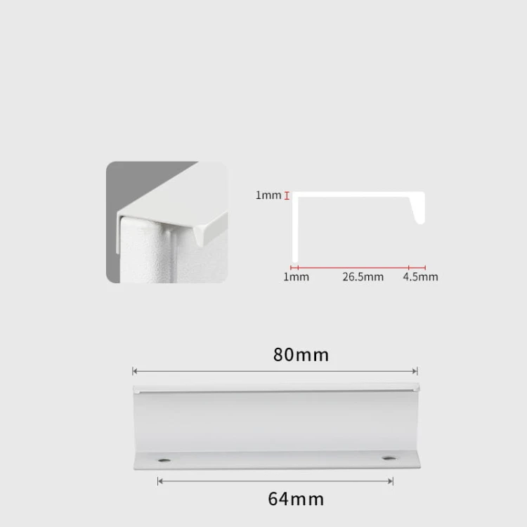 Zestaw białych krawędziowych uchwytów meblowych Dimas w różnych rozmiarach 64 mm
