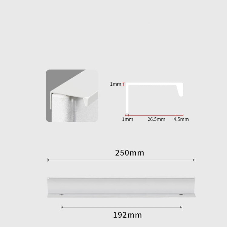 Krótki biały uchwyt krawędziowy Dimas z ergonomicznym profilowaniem 192 mm