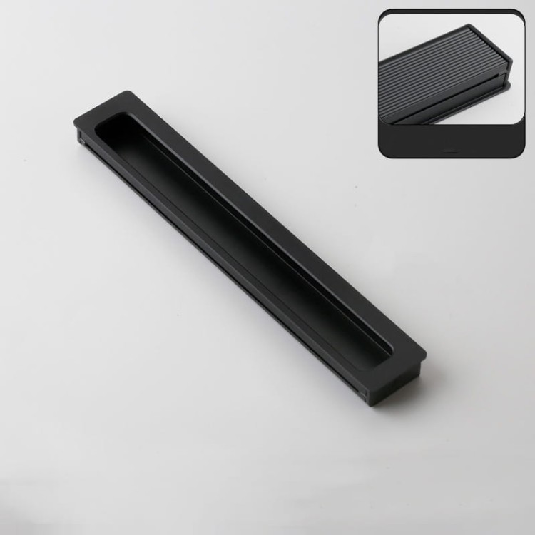 Möbelgriff Olivos – länglicher eingelassener Griff für Schränke und Schubladen in Schwarz, Größe 200 mm, erhältlich im Shop egriffe.at