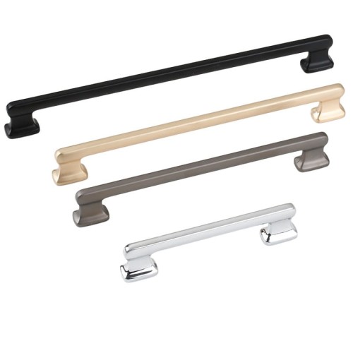 Möbelgriff Maceo – moderner und klassischer Aufsatzgriff für Schränke und Schubladen in gebürstetem Gold, gebürstetem Nickel, Perlgrau und Schwarz. Größen 96, 128, 160 und 192 mm – egriffe.at.