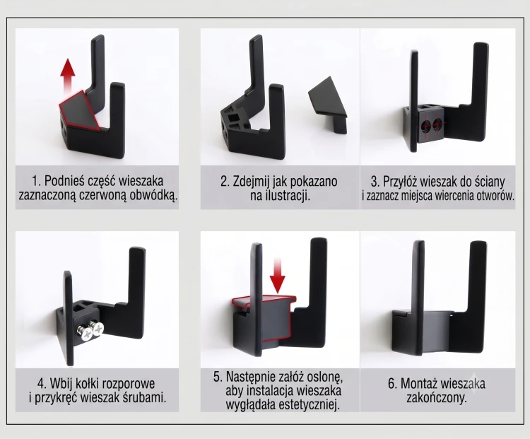 Rysunek i opis montażu na ścianie wieszaka na ścianę Martin