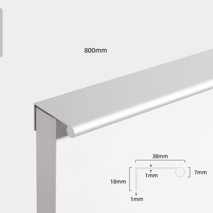 Najdłuższy srebrny uchwyt krawędziowy Bravo z aluminium, długość 800 mm do drzwi szaf