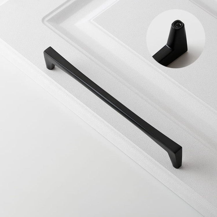 Uchwyt meblowy Mela – nowoczesny, klasyczny, minimalistyczny uchwyt w kolorach: czarnym, złotym szczotkowanym, nikiel szczotkowany, szary perłowy; rozmiary 128–256 mm, idealny do mebli kuchennych, łazienkowych, garderoby i komód.