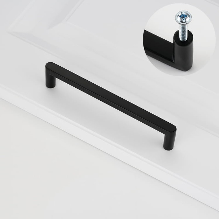 Uchwyt meblowy Vega – nowoczesny, minimalistyczny uchwyt w kolorach: czarnym, złotym szczotkowanym, nikiel szczotkowany i szary perłowy, w rozmiarach 128–256 mm, idealny do kuchni, komód, szaf, garderoby i łazienki.
