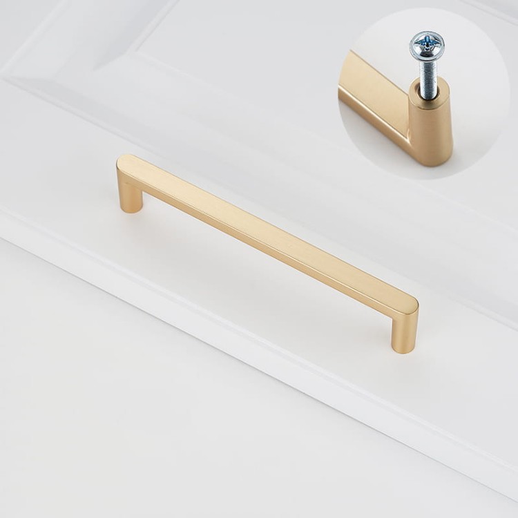 Złoty szczotkowany uchwyt meblowy Vega, rozstaw 128 mm do frontów kuchennych